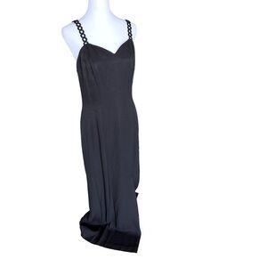 De-Laru Black Long Evening Dress, Size 11/12, slit on side, Rayon/Acetate